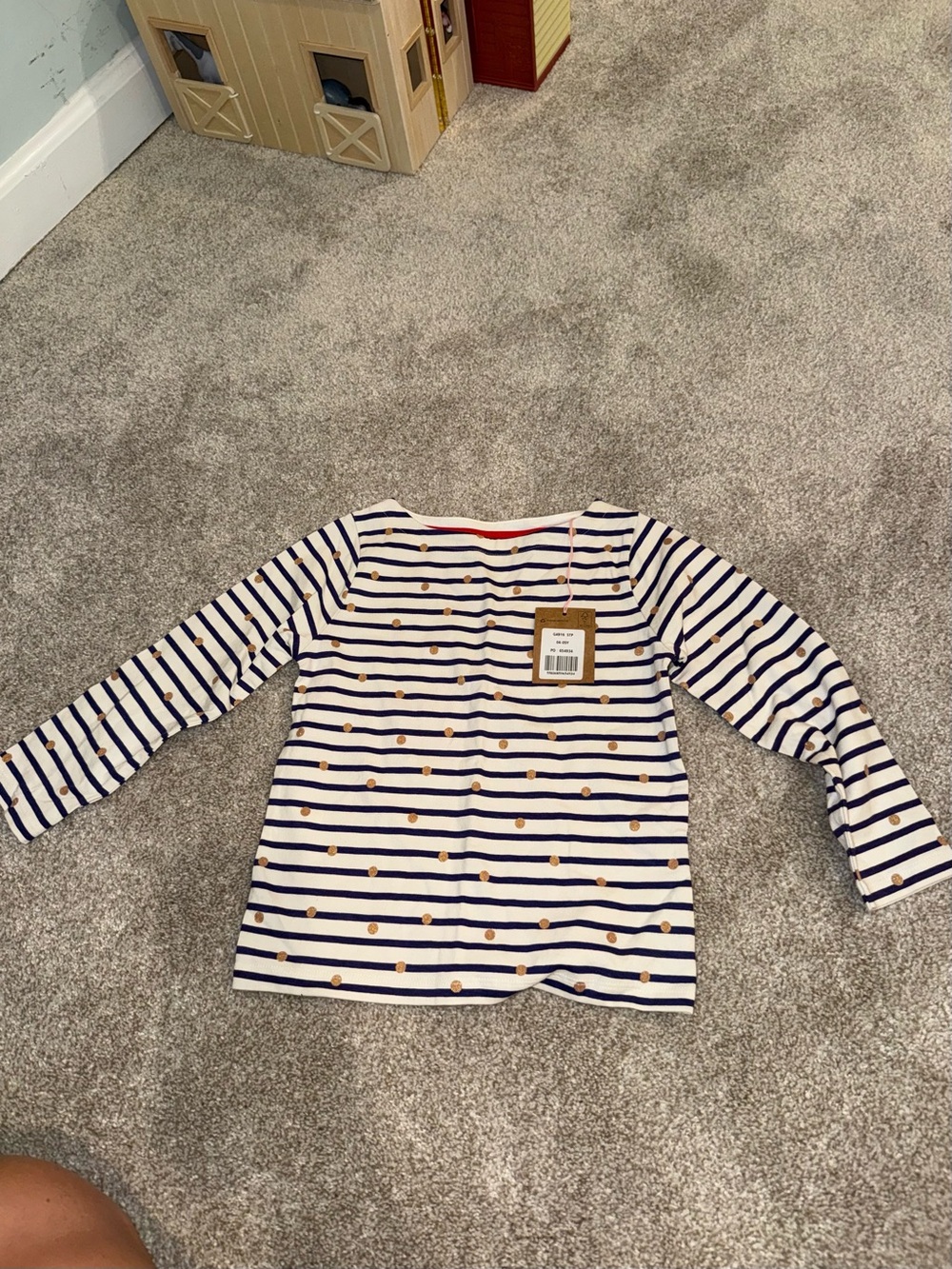 NWT Navy & White Striped Long-Sleeve Tee with Gold Dot Detail